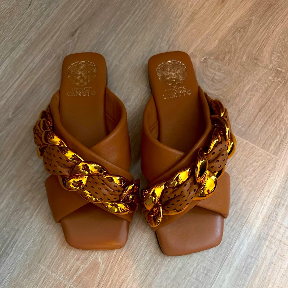Vince Camuto slides. Brown and Gold. 6.5. Worn once